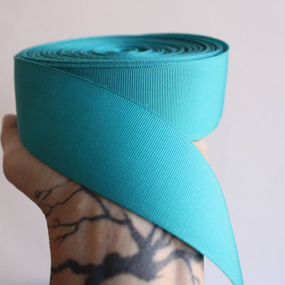 Vintage Teal Blue Grosgrain Ribbon Trim 1.5" Wide / 2 Yards / Turquoise Aqua - Picture 8 of 10